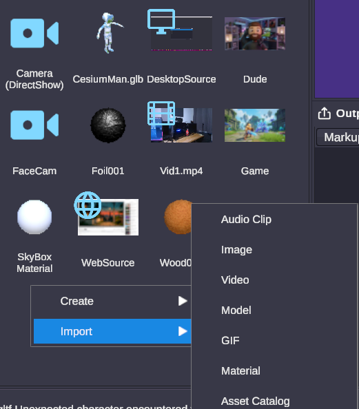 Import context menu