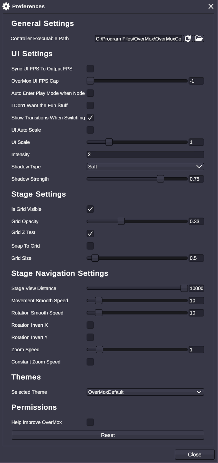 Settings dialog