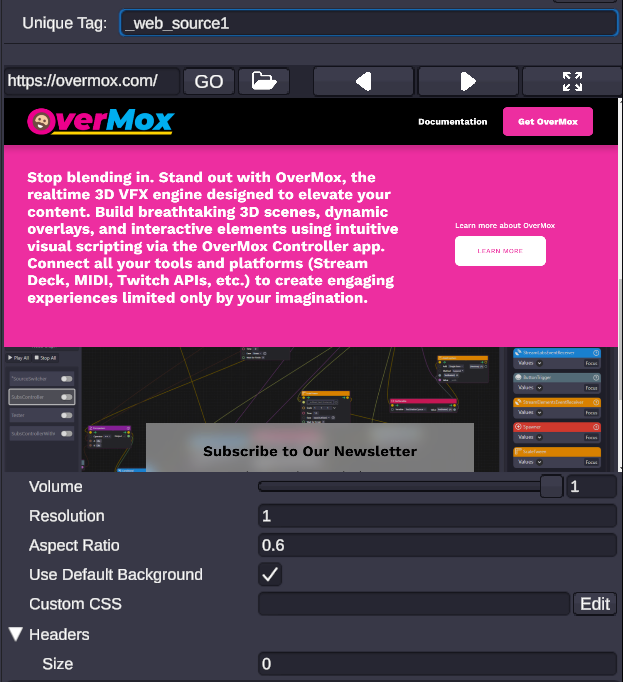 Web Source asset properties