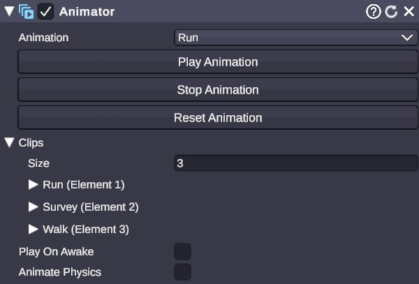 Animator component with clips list