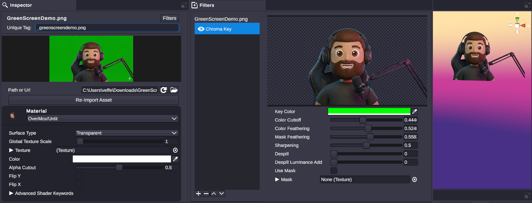 Before and after chroma key effect removing green screen