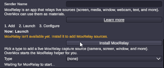 A source showing the “MoxRelay isn’t available yet” state with an inline Install MoxRelay button