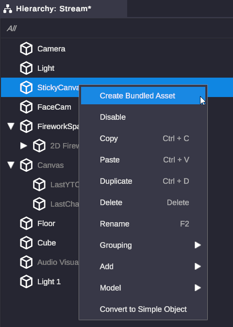 Hierarchy context menu