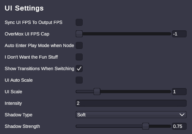 UI settings section