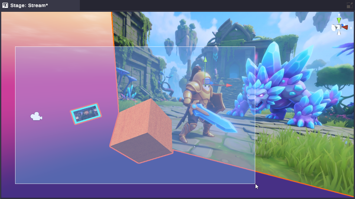 OverMox 3D Stage — selecting multiple objects in a full 3D scene