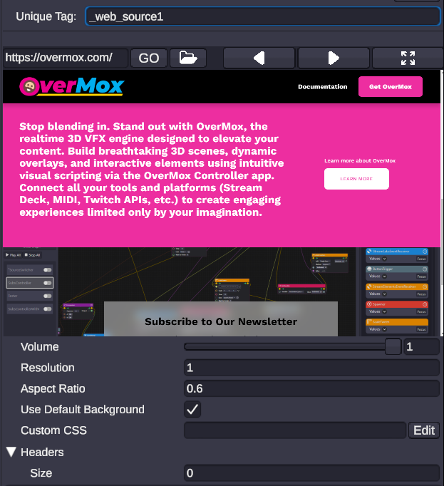 Web Source asset properties
