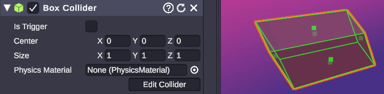 Collider outline visible in scene