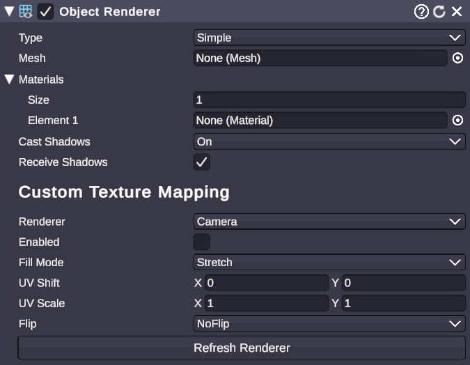 Object Renderer component in inspector
