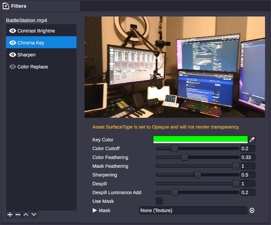Filters window with stacked filters