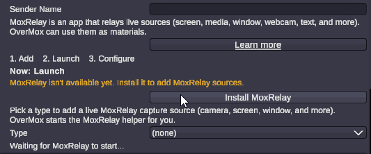 A source showing the "MoxRelay isn't available yet" state with an inline Install MoxRelay button