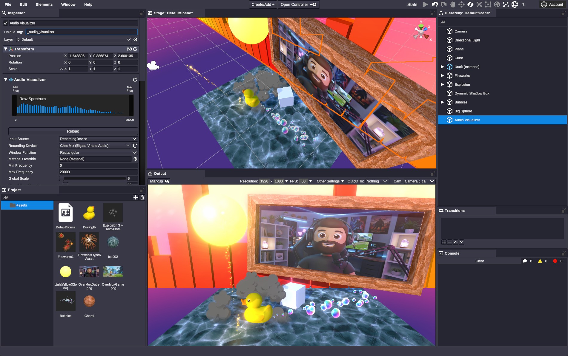 OverMox — realtime 3D stream overlay scene in action
